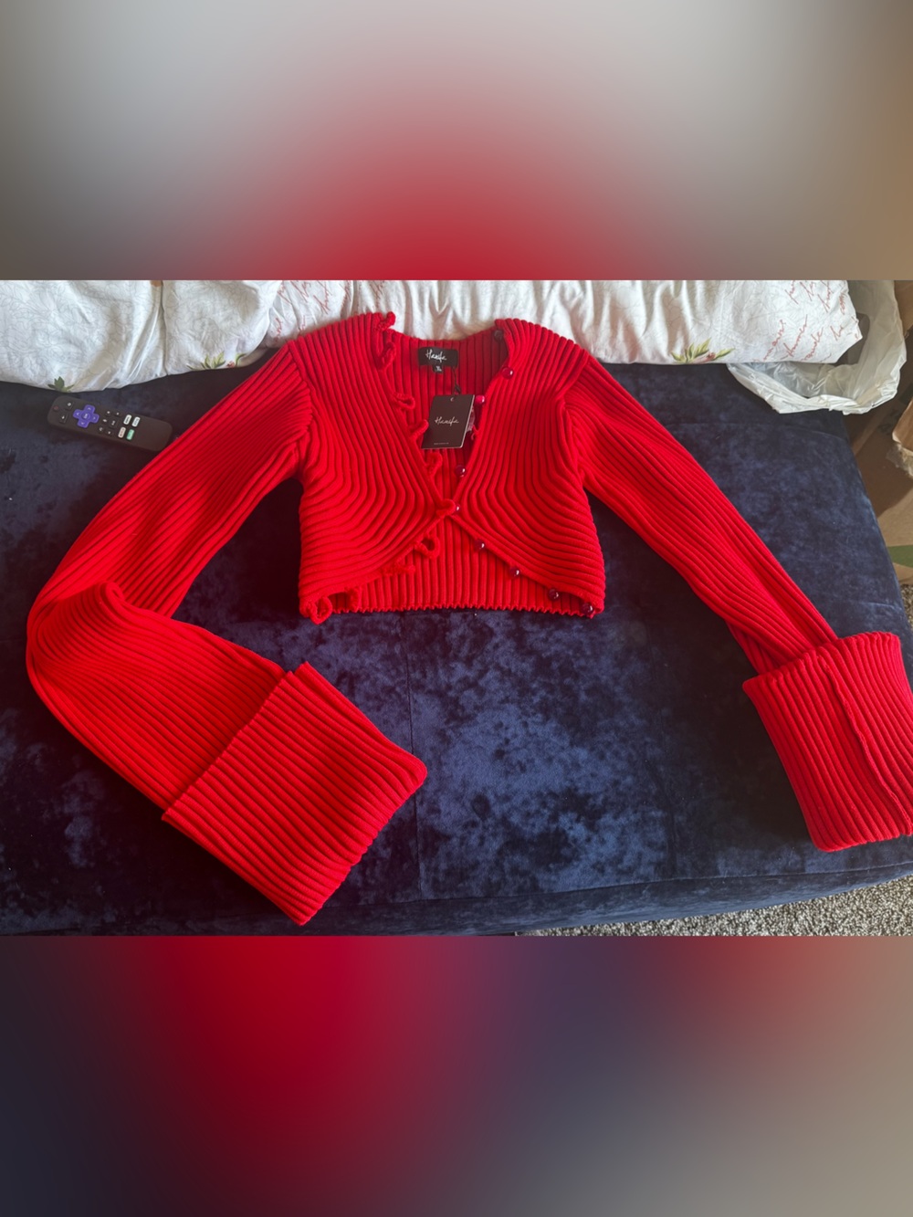 Hanifa Red Ribbed Knit Crop Top